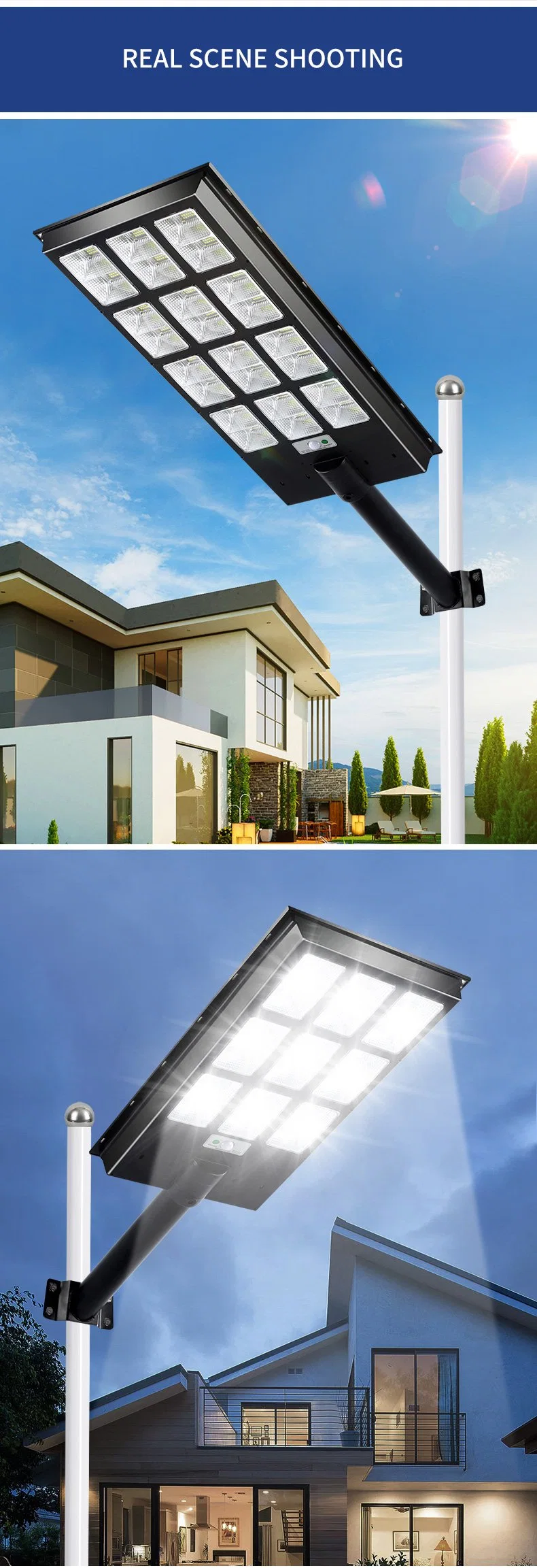 Zhongshan Lighting IP65 Waterproof 20W 30W 60W 90W 150W 400W Outdoor All in One Integrated LED Solar Street Lights for Small City Road Lamp
